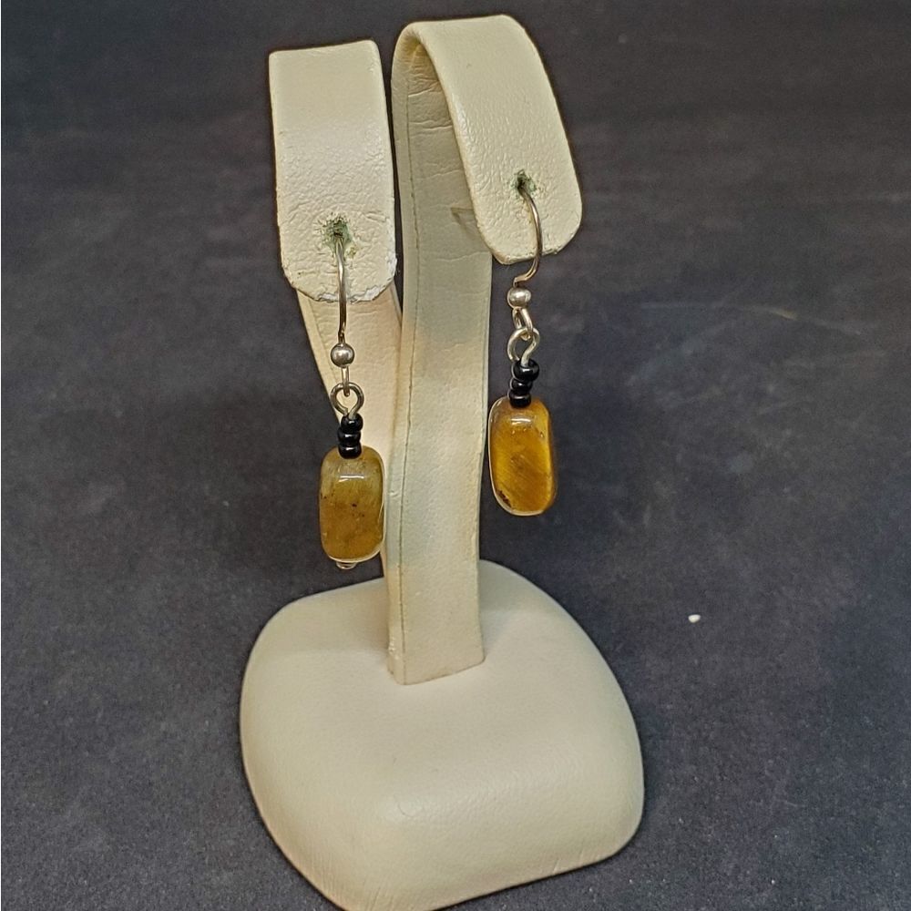 Dangling Tiger's Eye Stone Earrings - Picture 2 of 2